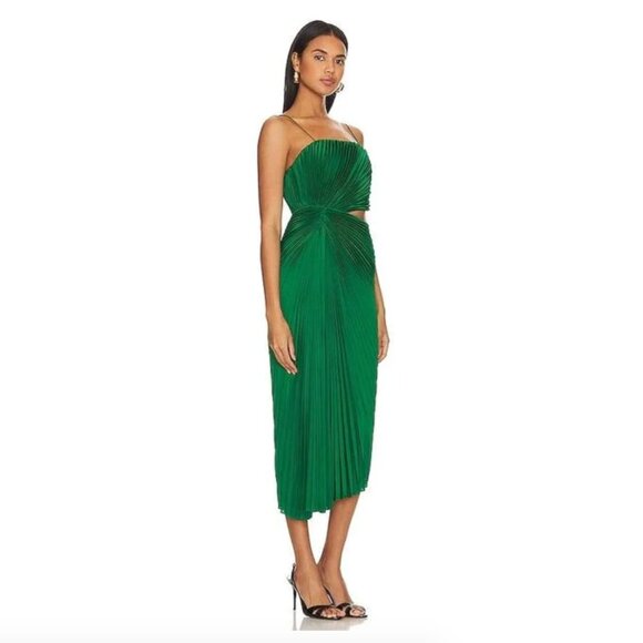 Alice + Olivia GREEN Pleated Fayeth Midi Dress | Size 4 - Picture 6 of 9